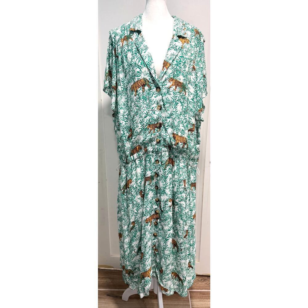 NWT MAEVE Catherine Buttondown Shirt Dress Printed Tigers Jungle Size 24W - Picture 3 of 8